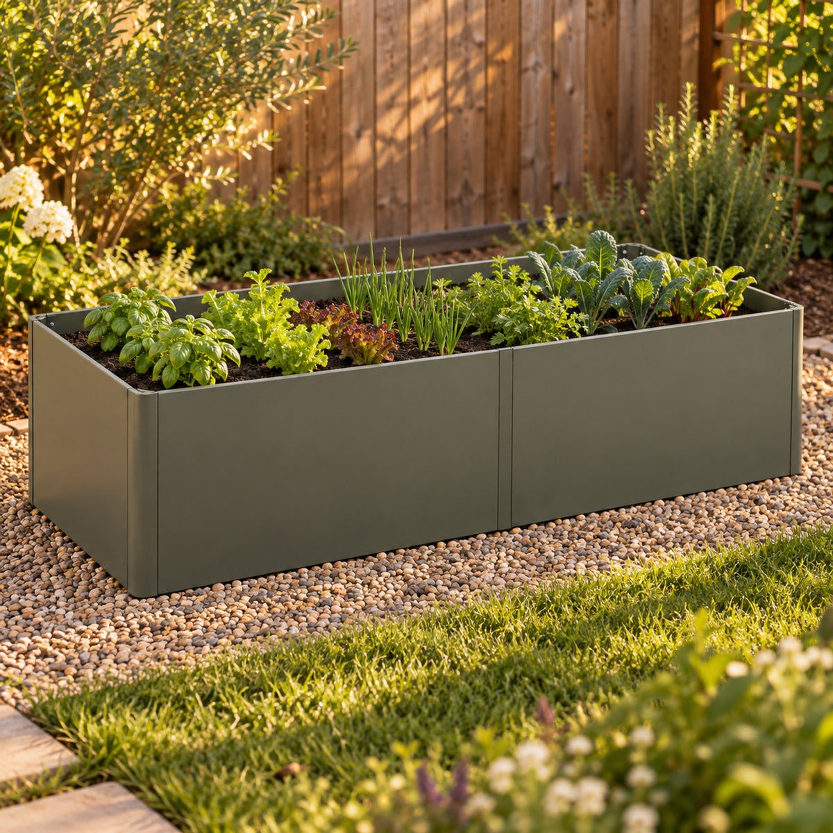 17-Inch-Tall Metal Raised Bed, 3 x 6 Feet in use in a home garden