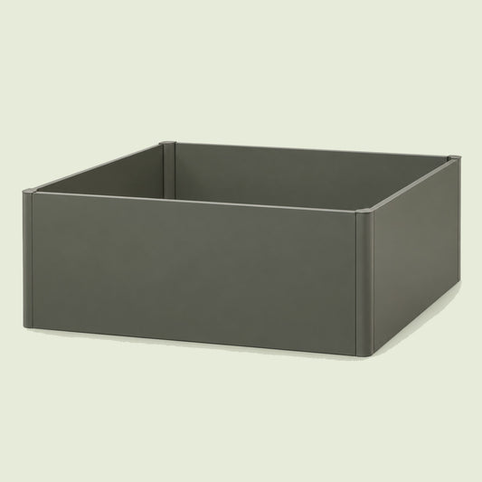 17-Inch-Tall Metal Raised Bed, 4 x 4 Feet on a soft green background