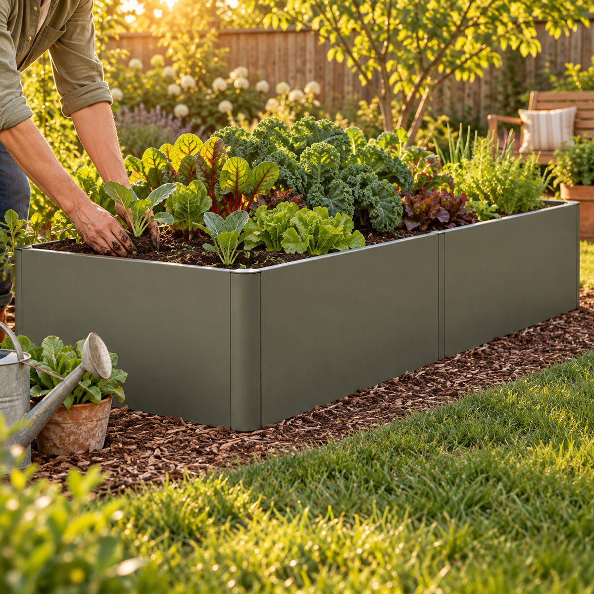 17-Inch-Tall Metal Raised Bed, 4 x 8 Feet in use in a home garden