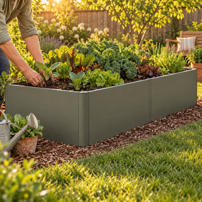17-Inch-Tall Metal Raised Bed, 4 x 8 Feet in use in a home garden