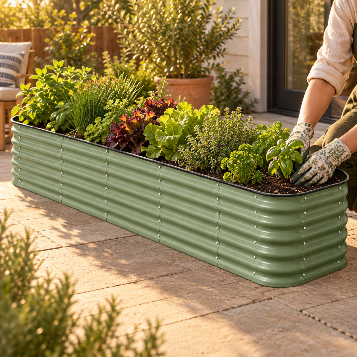 17-Inch-Tall Modular Metal Raised Bed in use in a home garden