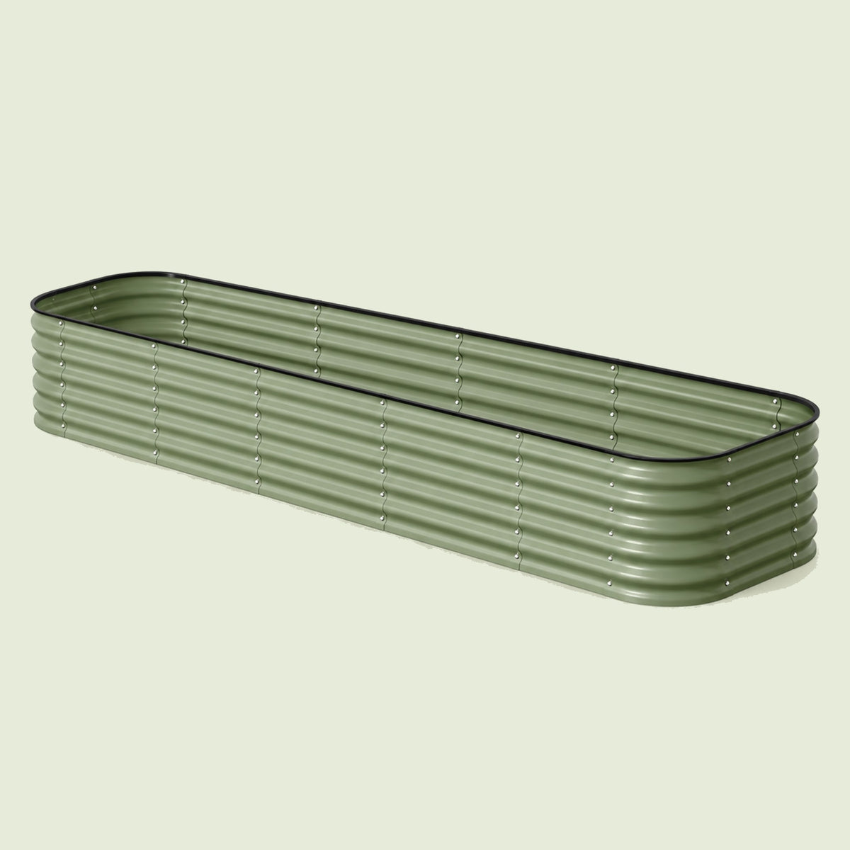 17-Inch-Tall Modular Metal Raised Bed on a soft green background