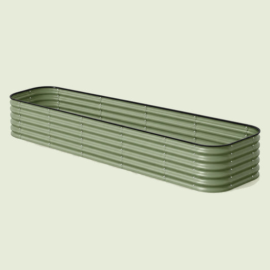 17-Inch-Tall Modular Metal Raised Bed on a soft green background