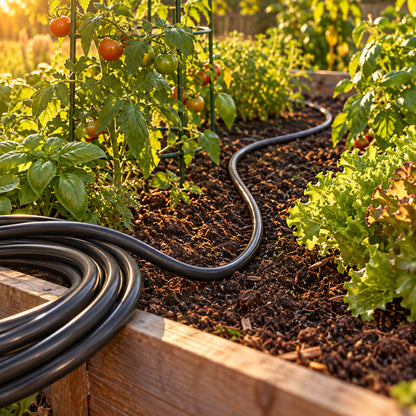 40-Foot Main Irrigation Hose in use in a home garden