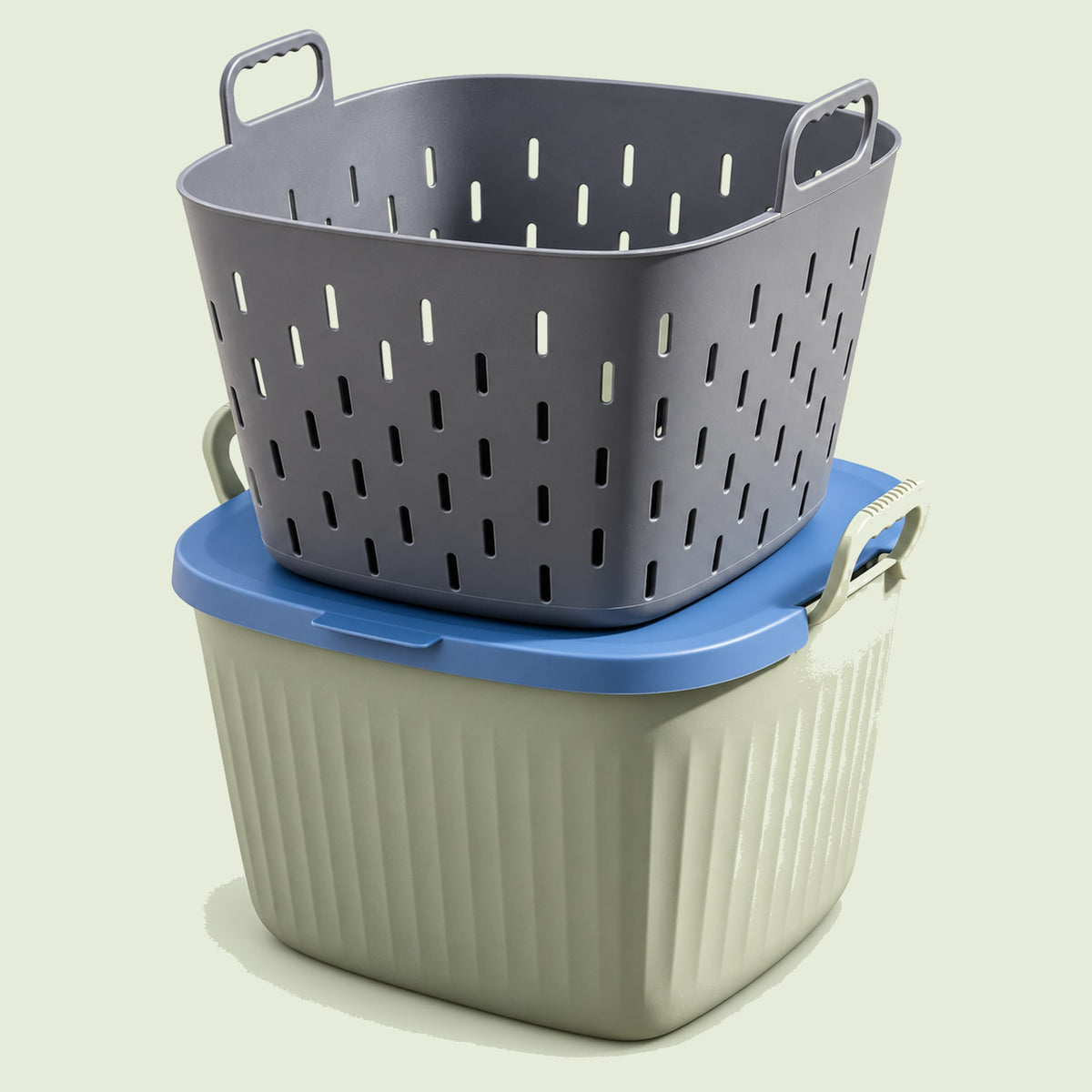 8-Gallon Garden Tub, Strainer and Lid Kit on a soft green background