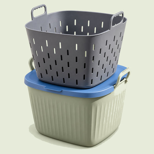 8-Gallon Garden Tub, Strainer and Lid Kit on a soft green background