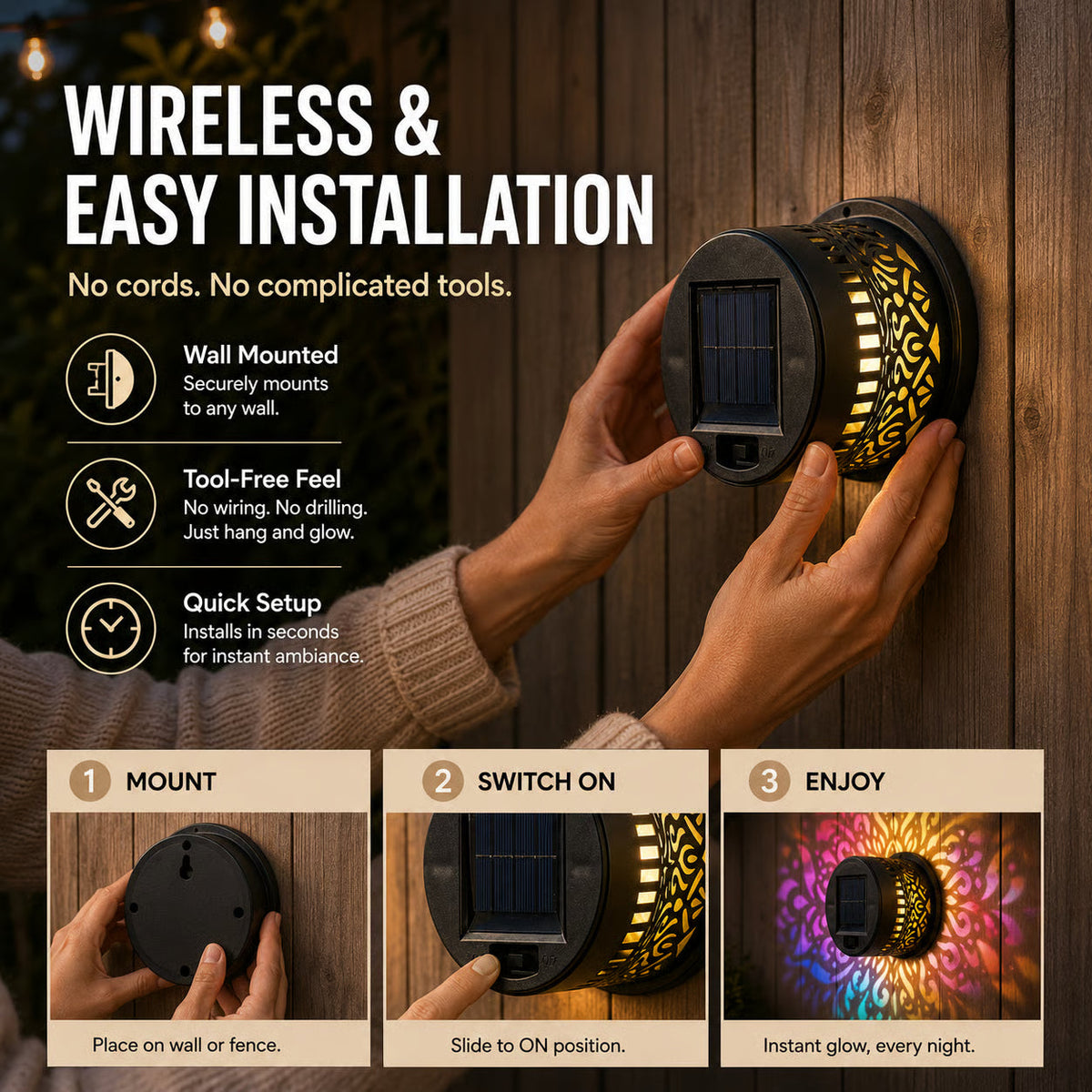 Product photo of solar mandala wall light