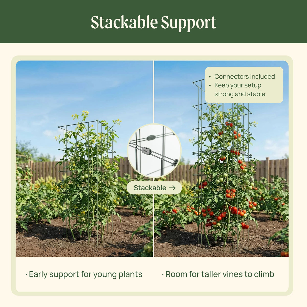 Product photo of modular square tomato cages, 14.5 inches