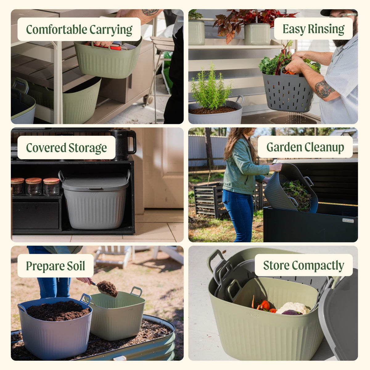 Product photo of garden utility tub set in three sizes