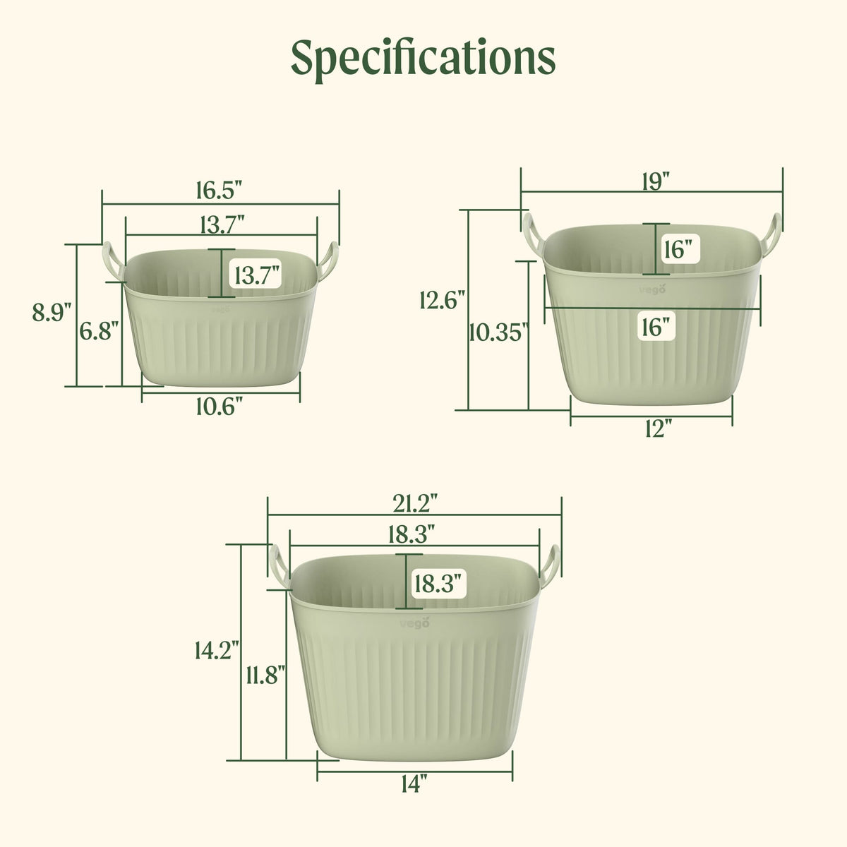 Product photo of garden utility tub set in three sizes