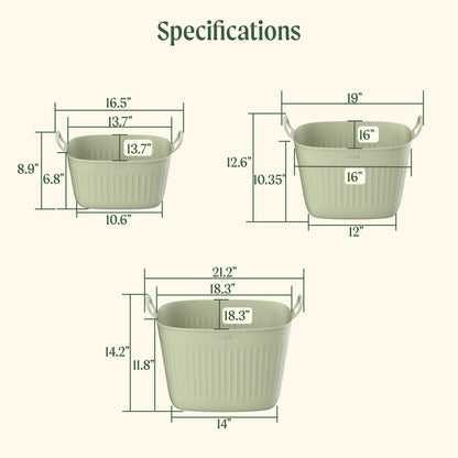 Product photo of garden utility tub set in three sizes