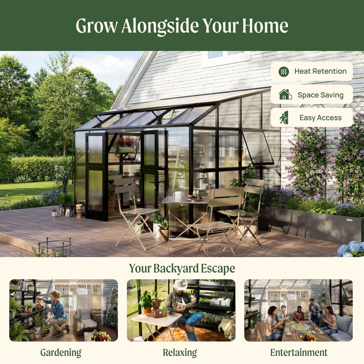 Lean-To Greenhouse, 8.5 x 12.5 Feet