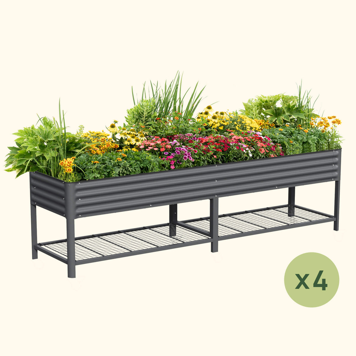 Four-Pack of Elevated Garden Beds, 2.5 x 10 Feet