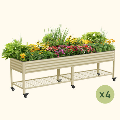 Four-Pack of Elevated Garden Beds, 2.5 x 10 Feet, with Wheels