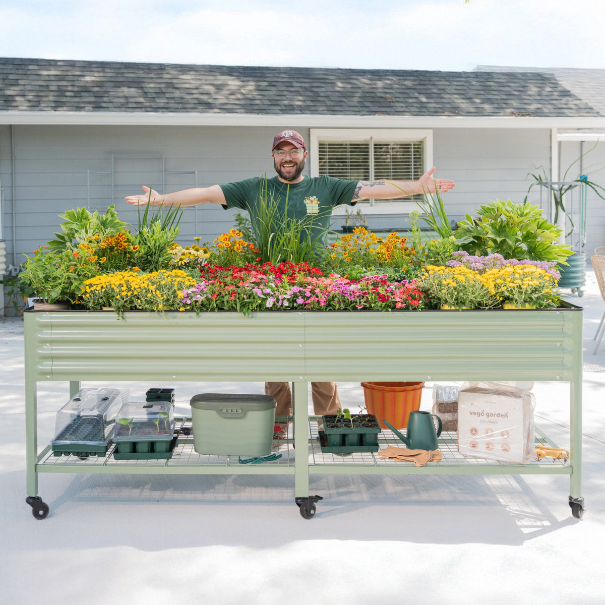Four-Pack of Elevated Garden Beds, 2.5 x 10 Feet, with Wheels