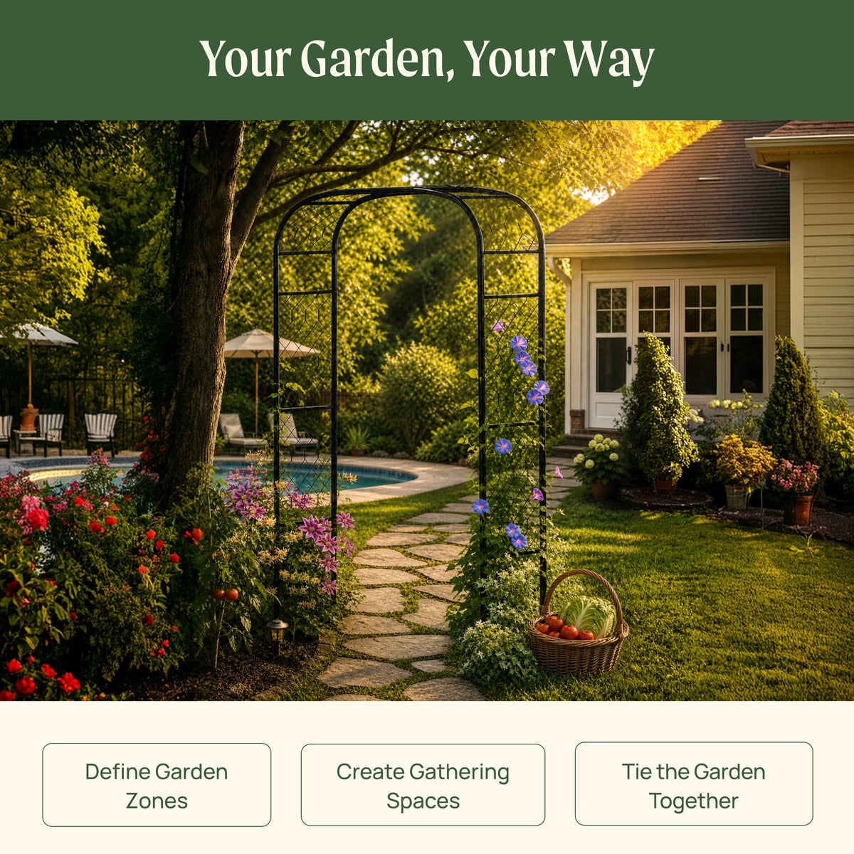 Shallow-Curve Garden Arch, Lattice Frame