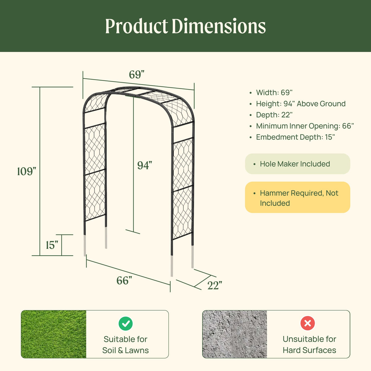 Shallow-Curve Garden Arch, Lattice Frame