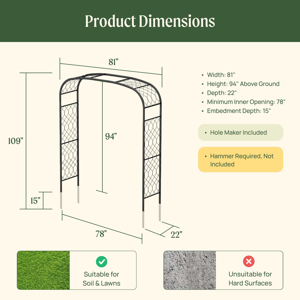 Shallow-Curve Garden Arch, Lattice Frame