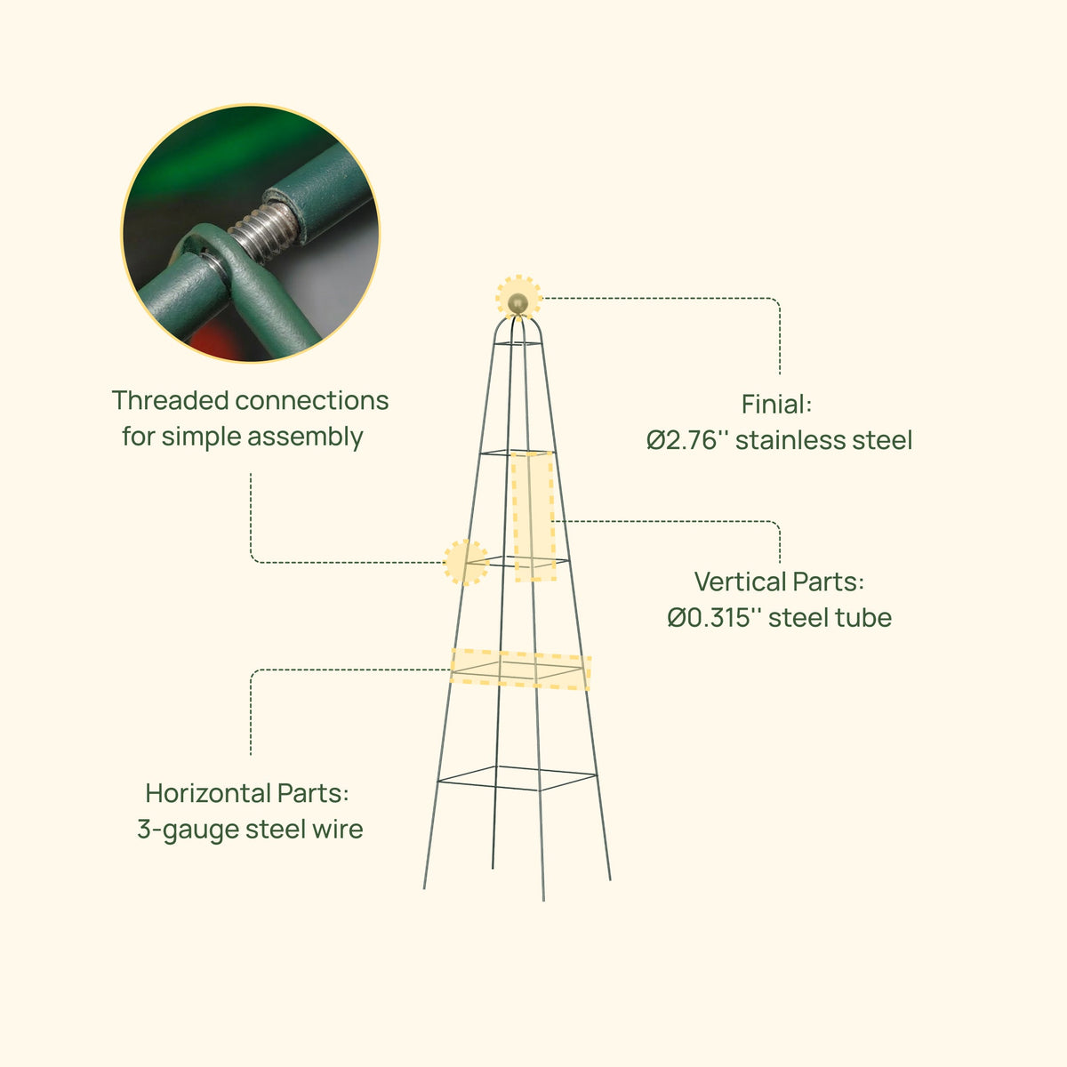 Pyramid Obelisk Garden Trellis, 6.5 Feet