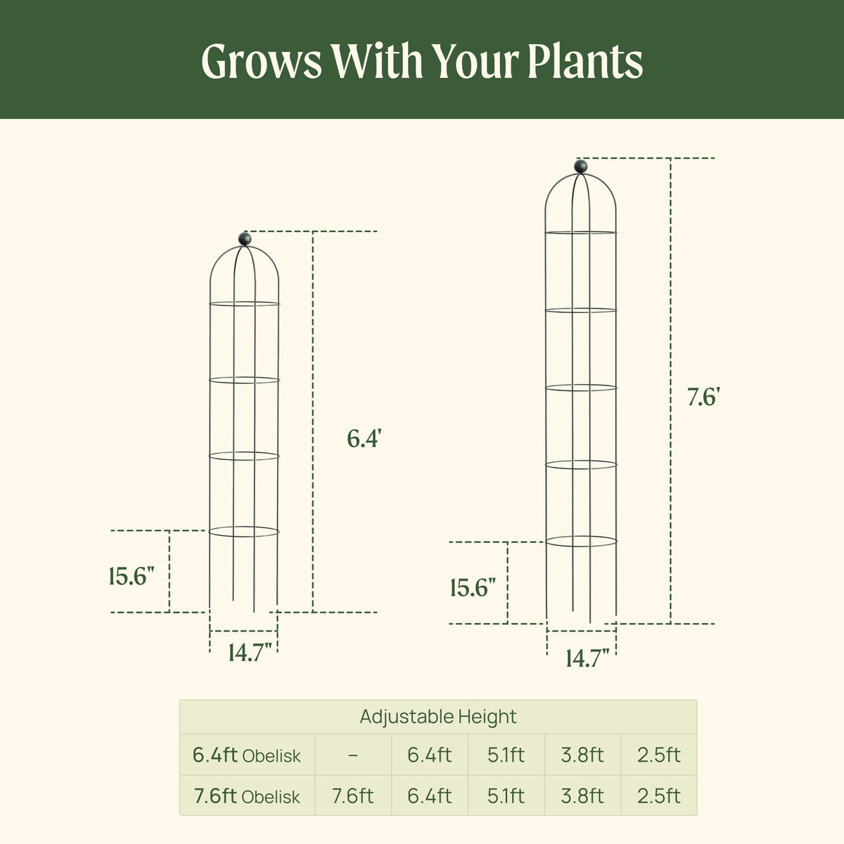 Round Obelisk Garden Trellis, 7.6 Feet