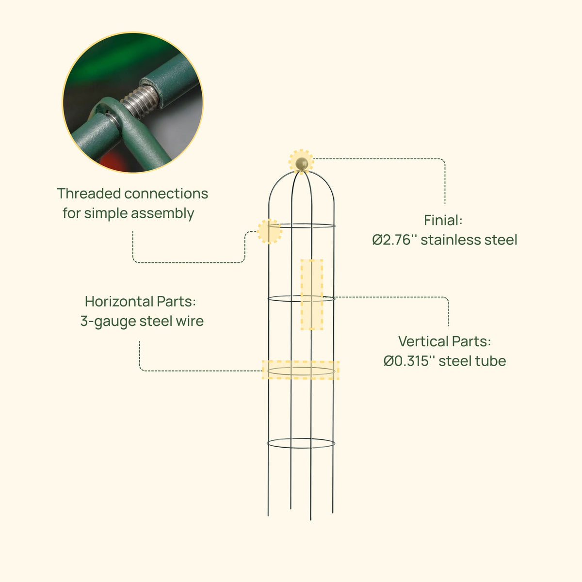 Round Obelisk Garden Trellis, 6.4 Feet
