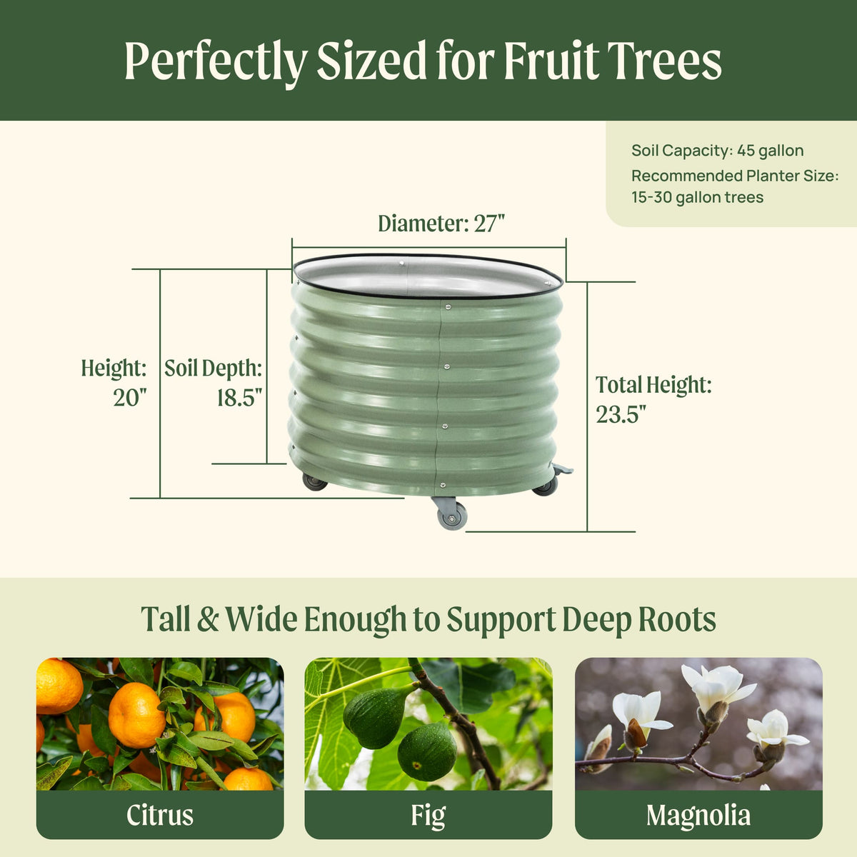 Product photo of rolling citrus planter, 45 gallons