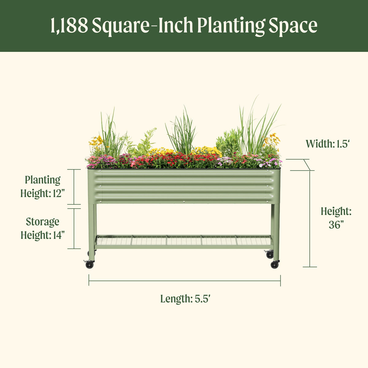 Product photo of slim rolling elevated bed, 18 x 66 inches
