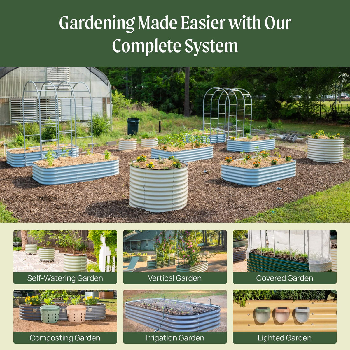 Product photo of four 32-inch modular metal raised beds