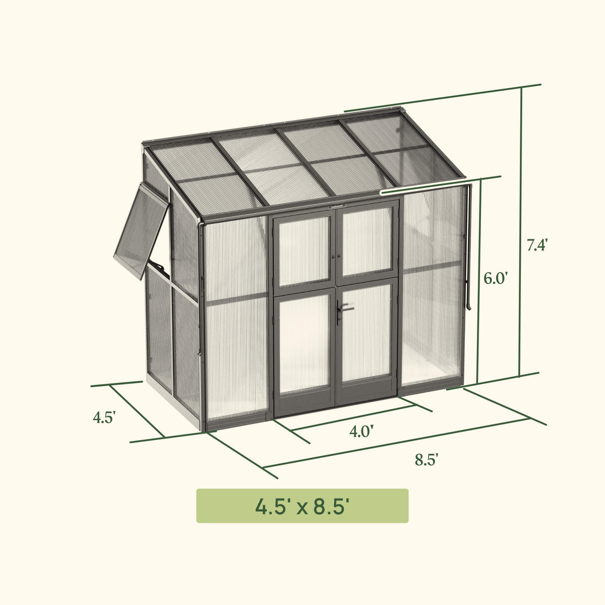 Lean-To Greenhouse, 4.5 x 8.5 Feet