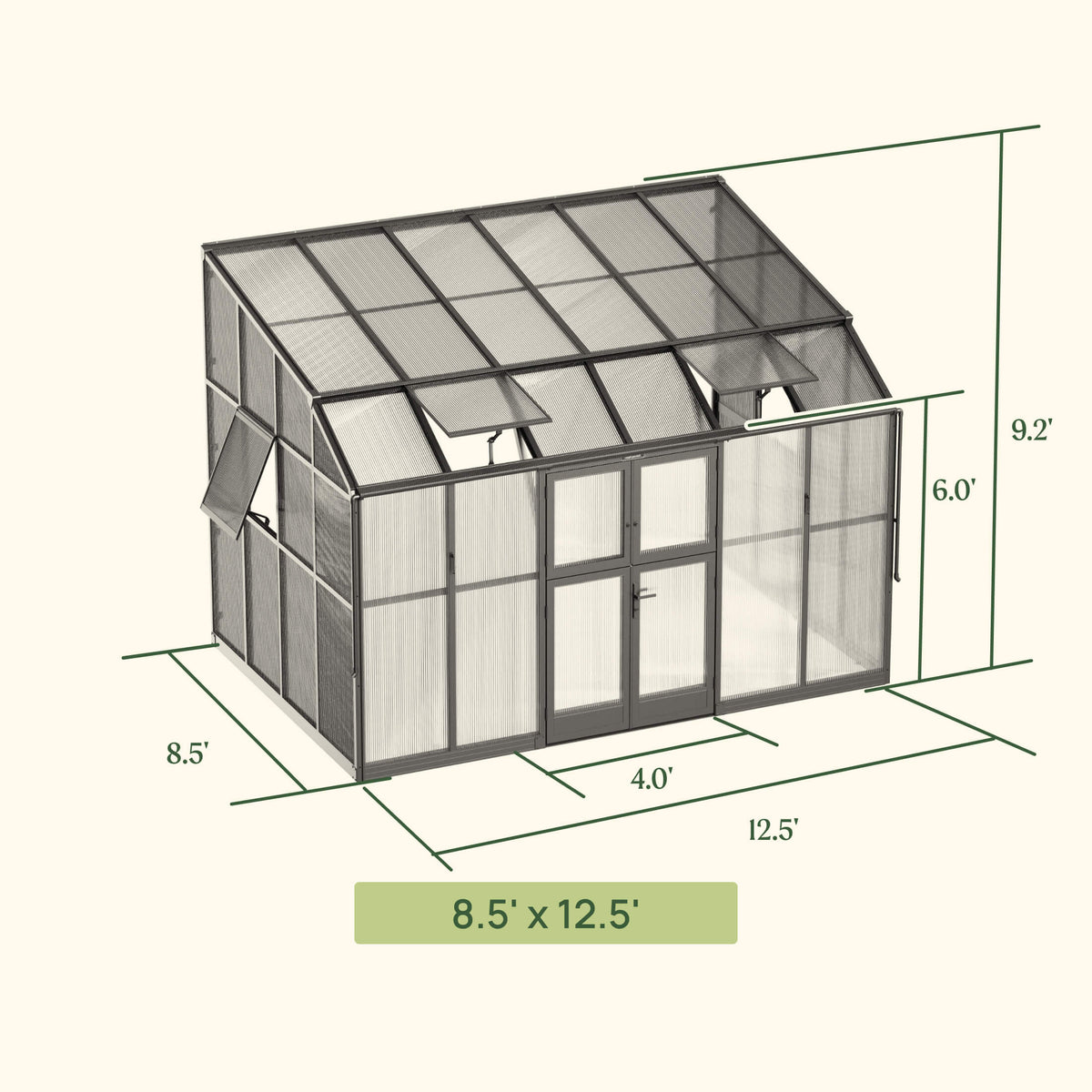 Lean-To Greenhouse, 8.5 x 12.5 Feet