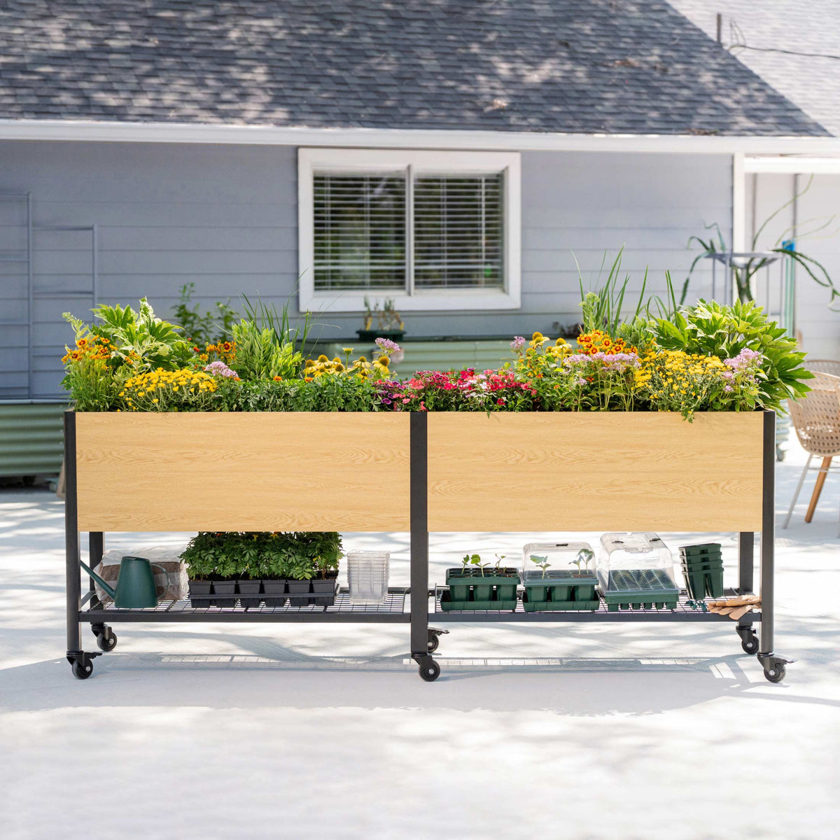 Product photo of woodgrain elevated bed, 24 x 72 inches