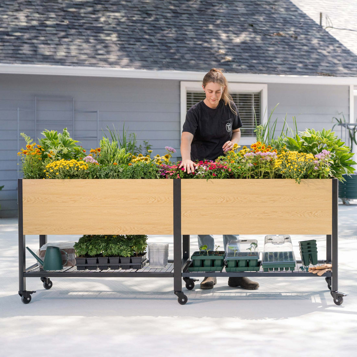 Product photo of woodgrain elevated bed, 24 x 72 inches