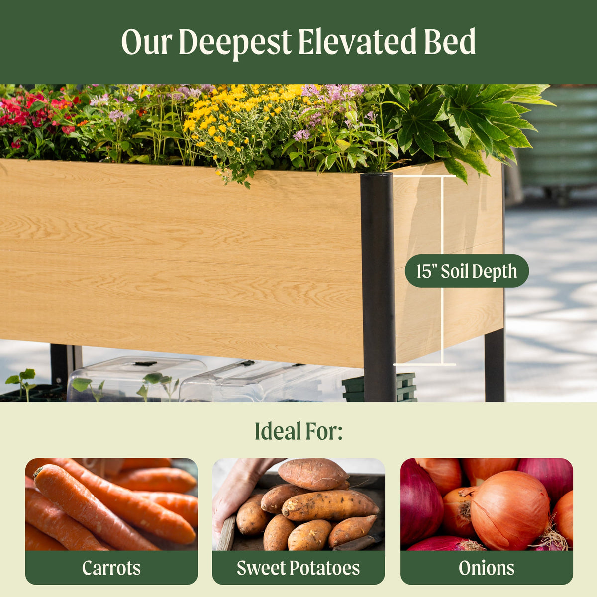 Product photo of woodgrain elevated bed, 24 x 72 inches