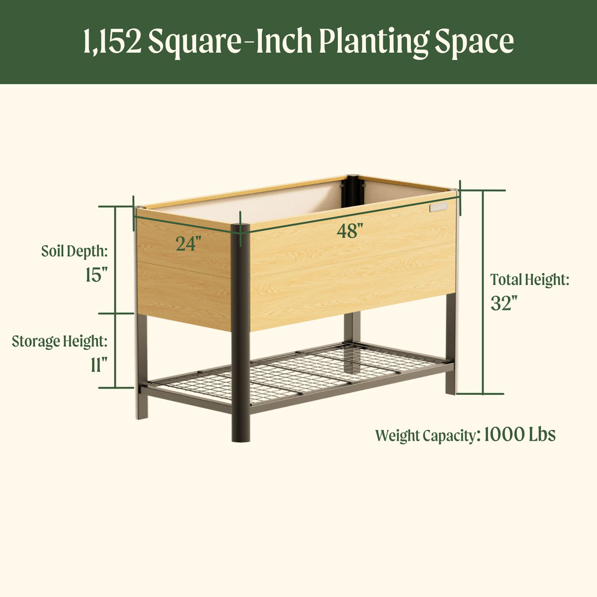 Product photo of woodgrain elevated bed, 24 x 48 inches