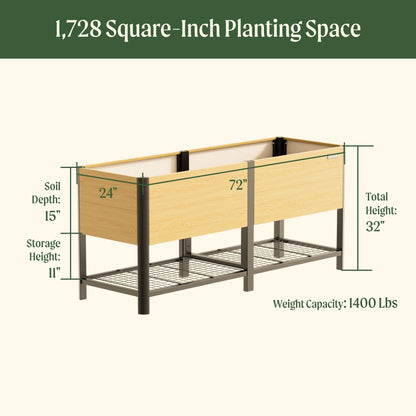 Product photo of woodgrain elevated bed, 24 x 72 inches