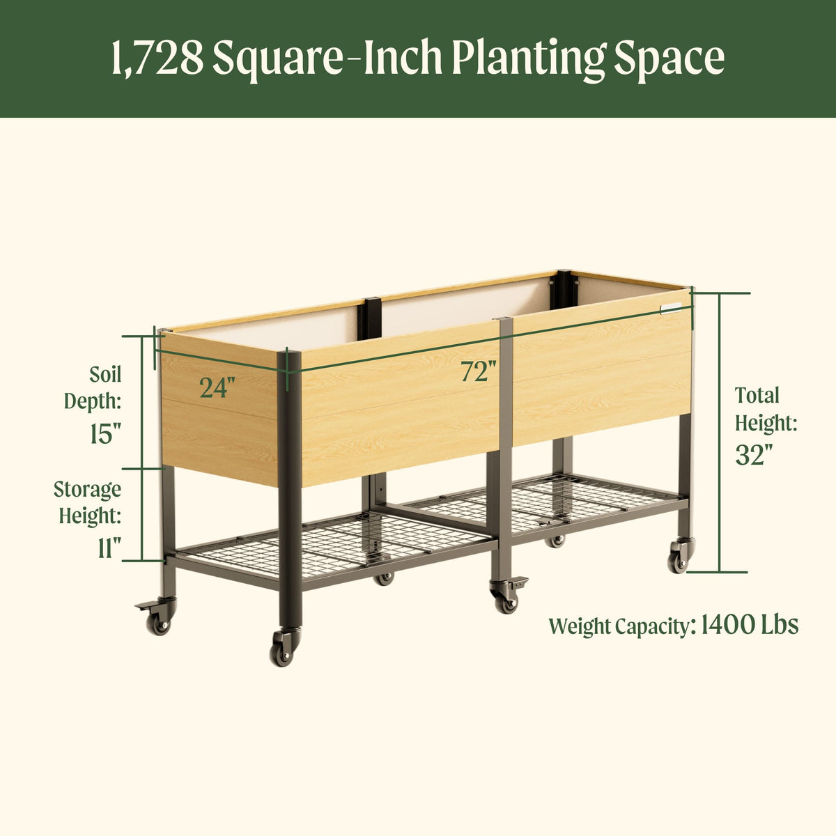 Product photo of woodgrain elevated bed, 24 x 72 inches