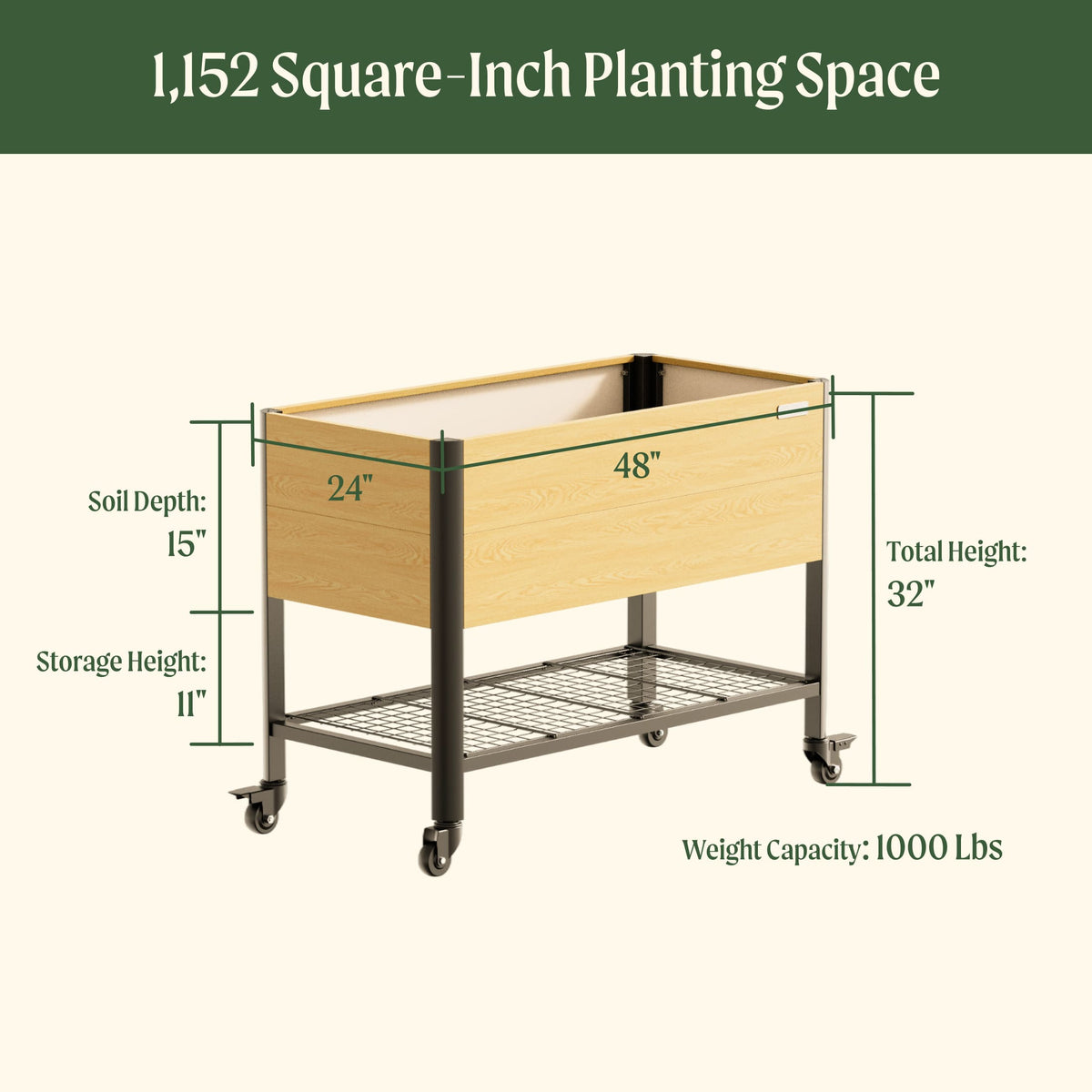 Product photo of woodgrain elevated bed, 24 x 48 inches