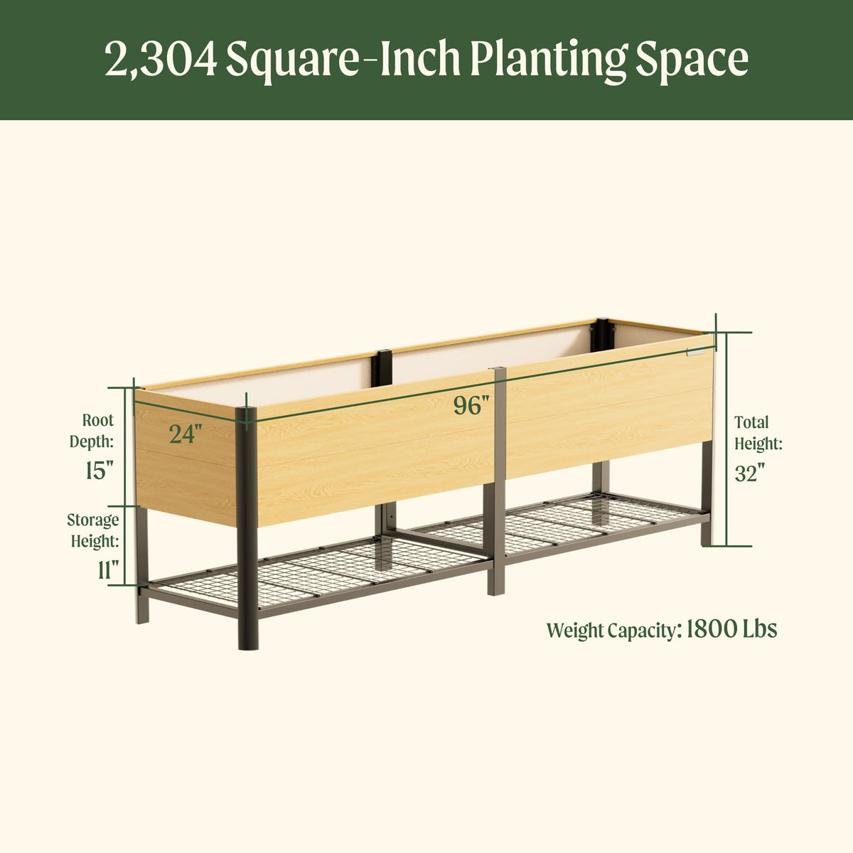Product photo of woodgrain elevated bed, 24 x 96 inches
