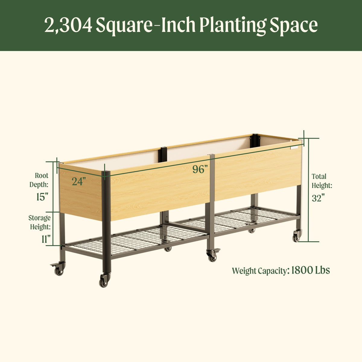 Product photo of woodgrain elevated bed, 24 x 96 inches