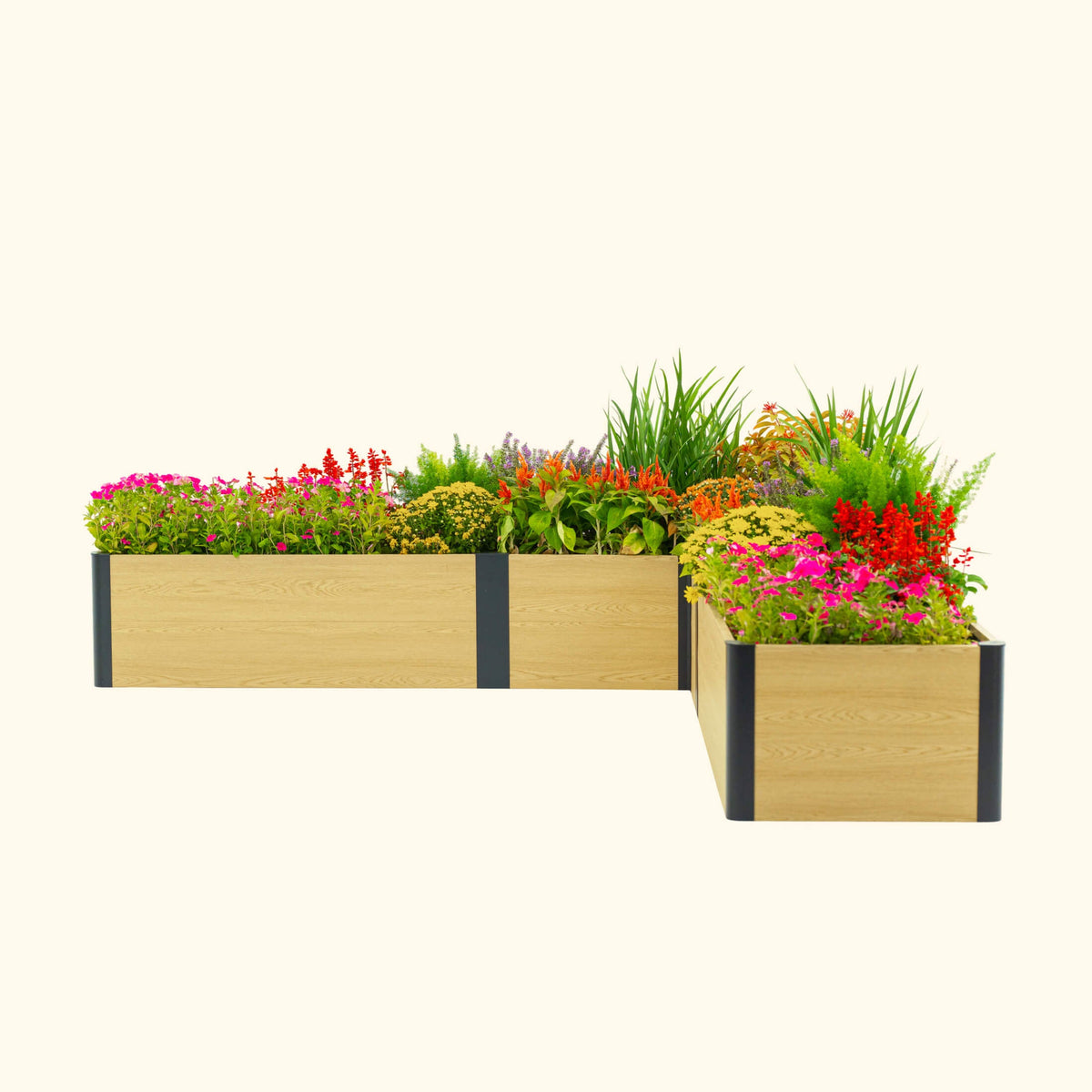 Product photo of l-shaped woodgrain raised bed, 96 x 96 x 16 inches