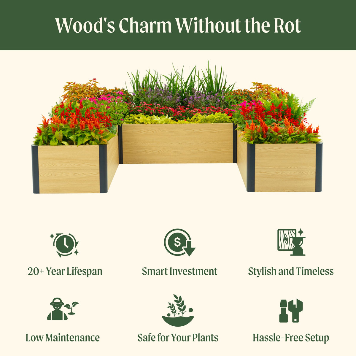 Product photo of u-shaped woodgrain raised bed, 96 x 96 x 16 inches
