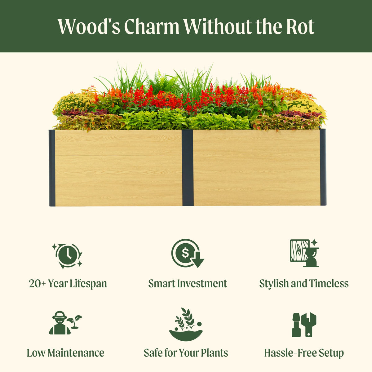 Product photo of woodgrain raised bed, 24 x 96 x 26 inches