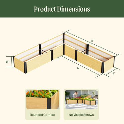Product photo of l-shaped woodgrain raised bed, 96 x 96 x 16 inches