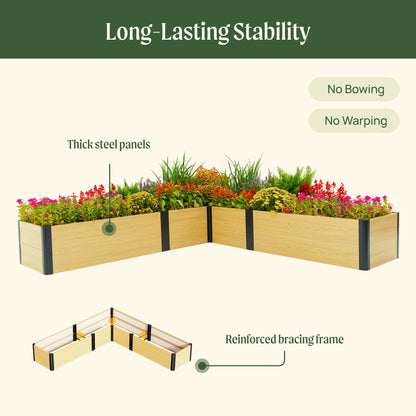 Product photo of l-shaped woodgrain raised bed, 96 x 96 x 16 inches