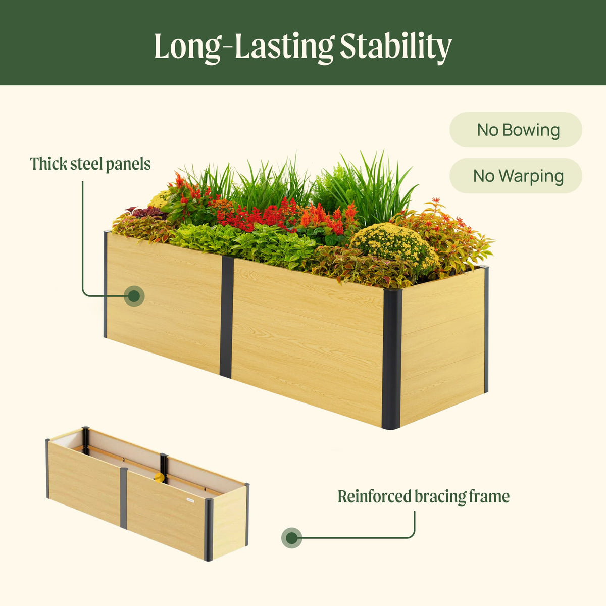 Product photo of woodgrain raised bed, 24 x 96 x 26 inches