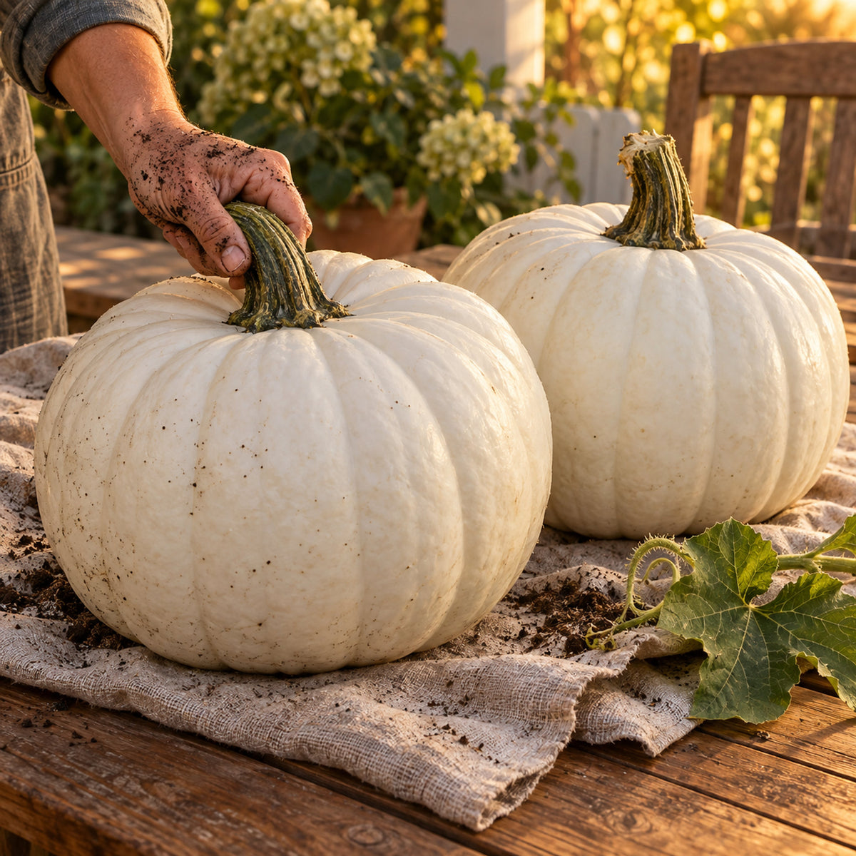 Abominable White Pumpkin Seeds harvest up close