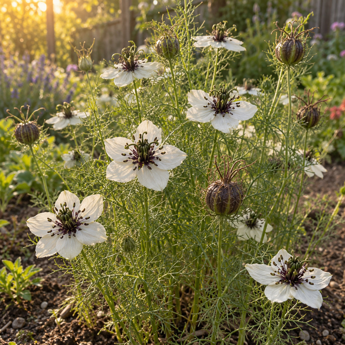 African Bride Love in a Mist Seeds growing in a home garden