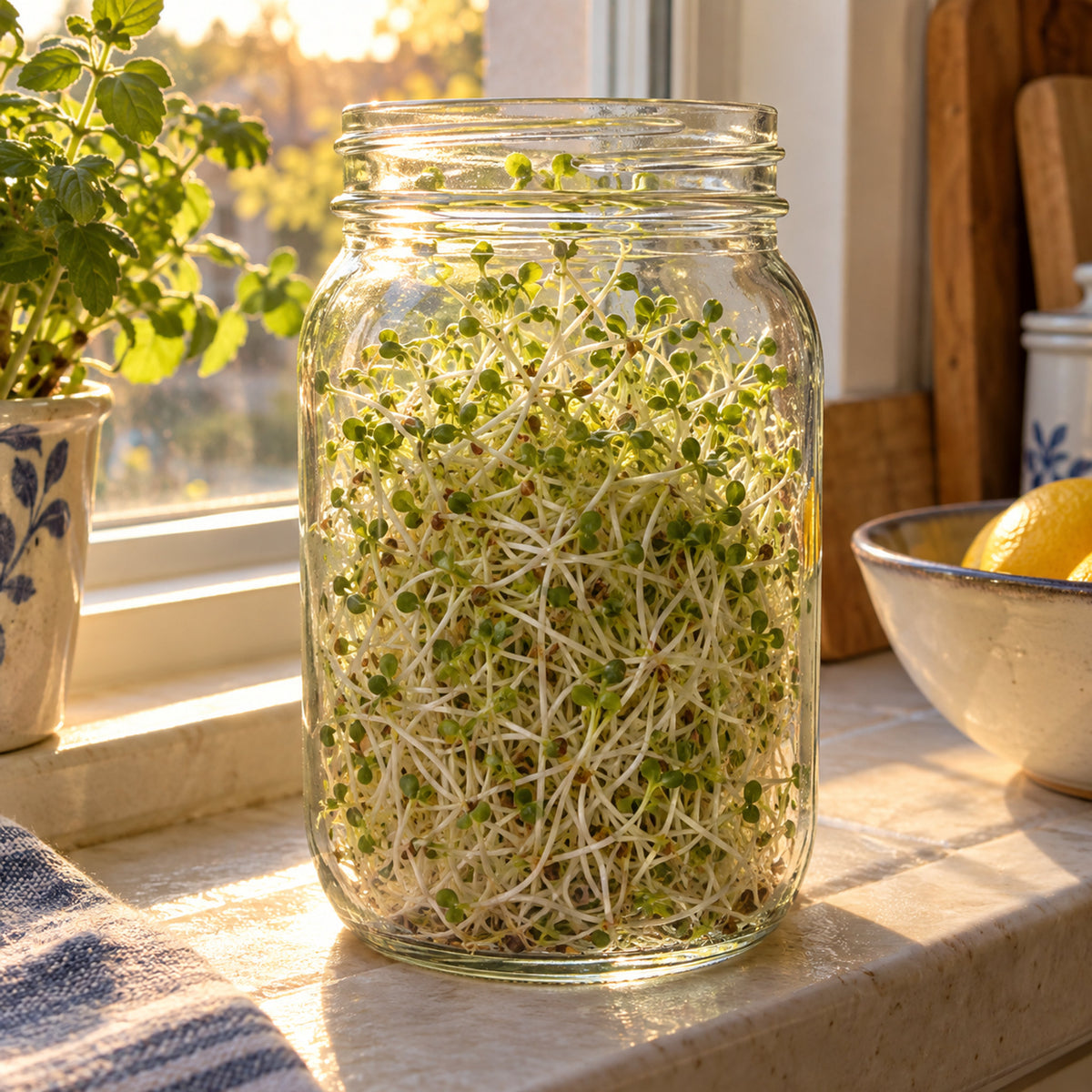 Alfalfa Sprouting Seeds growing in a home garden