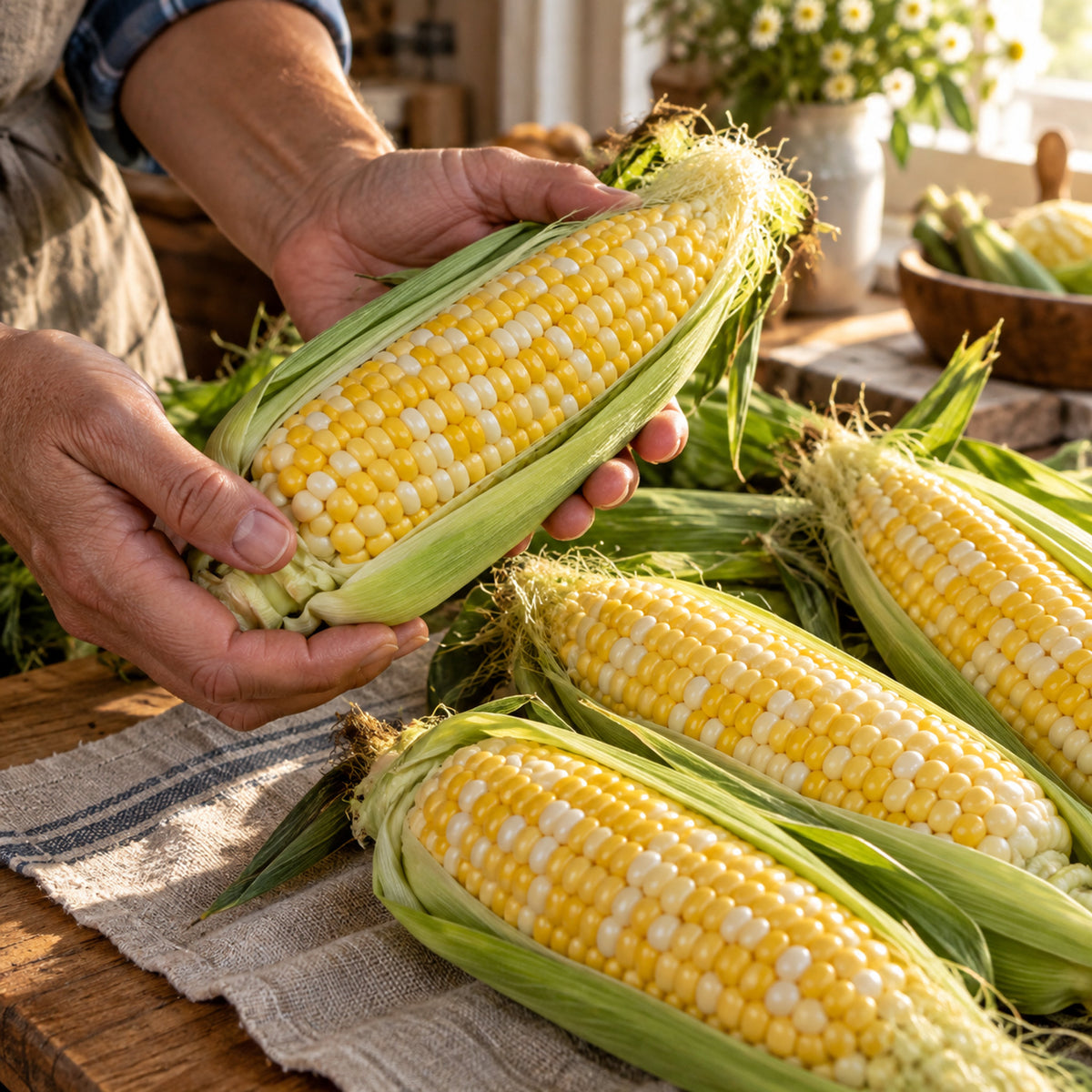 Ambrosia Sweet Corn Seeds harvest up close