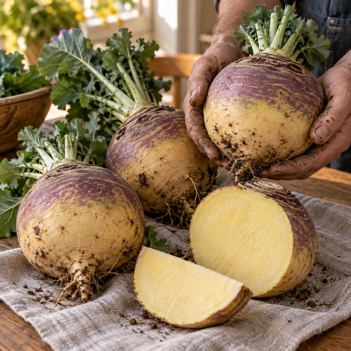 American Purple Top Rutabaga Seeds harvest up close